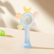 DFMEI 嬰兒手搖鈴水果磨牙棒可啃咬0-1歲新生牙膠寶寶抓握安撫訓練早教, 1個, 如圖, 透明藍