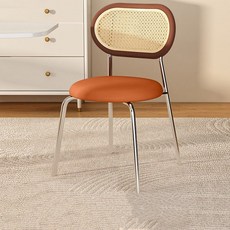 ANYOU 모던 빈티지 라탄 의자 카페 감성 인테리어 의자 통풍 잘되는 메쉬 등받이 가죽 식탁의자, 2개, 오렌지+은색