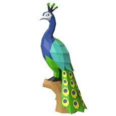 Peacock 공작 공작새 새 조류 모형 50cm 종이 접기 공예 만들기 DIY 키트 페이퍼 토이 크래프트, 그린, 1개