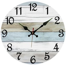 RIUKASIN 벽시계 30.5cm(12인치) 욕실 시계 소박한 벽시계 배터리 작동 조용한 조용한 목재 해안 해변 시계 주방 거실 침실용 (화이트), RIUKASIN 벽시계 30.5cm(12인치) 욕실 시