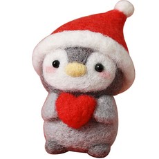 羊毛氈DIY材料包 小豬柴犬造型吊飾 手作鑰匙圈裝飾 (附教程 配件全配), 愛心企鵝, 1個