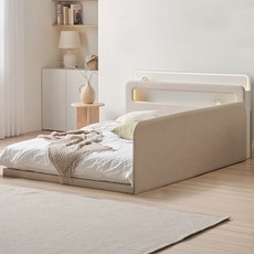 국내제작 인홈 허그미 LED 저상형침대 +유로탑 독립스프링 매트리스 포함, 화이트 가드형A