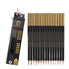 專業炭筆套裝 - 12 支素描黑色鉛筆 用於繪畫、素描、陰影、混合、書寫、4 毫米石墨芯鉛筆 適合學生、初學者和藝術家, 1個, 默認