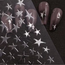 [3종세트] 오루셀렉트 메탈 별 네일 스티커 | 블랙 화이트 실버 미러스타 | 입체 불규칙 포인트 | 셀프네일 꾸미기, 3개, 블랙화이트실버