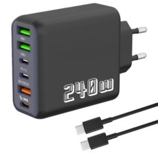 6in1 c타입 고속 충전기 240W 4USB+2PD3.0 + C TO C 1M 100w 케이블 세트CDT18888, 1세트, 블랙