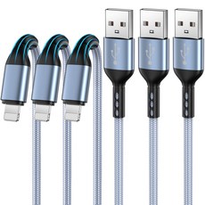 Arklove 아이폰 고속충전 케이블 라이트닝 케이블, 3개, 회색, 3m