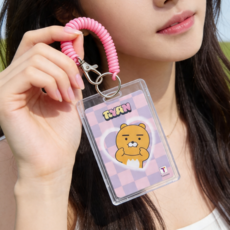 하루아즈 초등학생 시간표 키링 스프링 카드홀더 투명 아크릴 사원증 케이스, 1세트, 분홍(기본형)