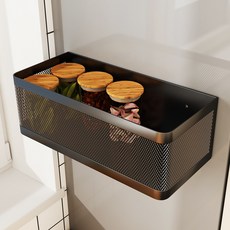 워촹스 냉장고 자석 보관함 자석 조미료 선반 금속 자석 걸이 바구니 펀칭 없는 벽 캐비닛 다기능 보관함 바구니, 1개, 블랙