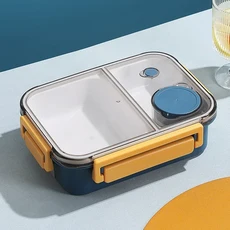 식기 소스 상자가있는 850ML 도시락 상자 어린이를위한 휴대용 플라스틱 구획 도시락 상자 식품 저장 용기, 01 Blue 2Grids