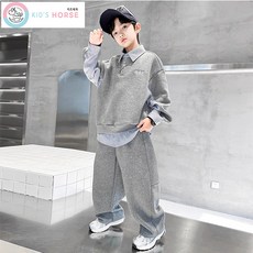 키즈목마 남아 봄 가을 상하복 초등생 레이어드 긴팔 상의 주니어 츄리닝 긴바지 트레이닝복 세트 828