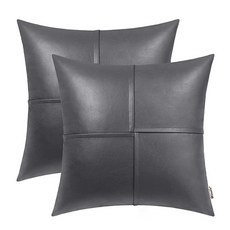 BRAWARM 인조 가죽 장식용 쿠션 커버 30.5 x 50.8cm12 20인치 그레이 요추 베개 2팩 카우치 소파 침대 거실 가정 정원용 핸드 스티치 장식 184413, 회색