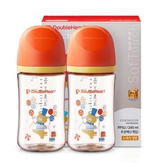 더블하트 모유실감 3세대 PPSU 디어프렌즈 젖병 트윈팩(젖꼭지미포함), 서커스베어, 240ml, 1세트