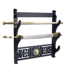 DICOSMETIC 3-Tier Taichi Sword Stand Katana Stand Wall Mount Wooden Samurai Sword Display Rack Bla