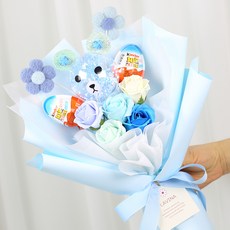 C6_LED 팬시 킨더조이 꽃다발 + 쇼핑백 세트, 블루