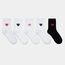 노디자인 PG 엄마용 학생용 하트눈 중목 양말 5족 세트 여자양말 학생 주니어 데일리 캐릭터 심플 패션