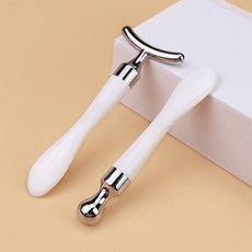 눈괄사 마사지스틱 2종 스파츌라 겸용 아이 마사지 T자형, 화이트&실버, 1개
