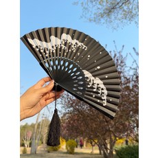 日本扇子真絲複合紙面折疊扇海浪扇子 折疊後約21cm 烤漆工藝, 如圖所示, 1個