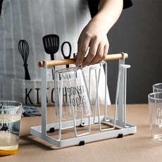 컵정리대 컵거치대 6P 주방컵걸이 컵걸이 수납, 1개, 우드컵정리대6P세트(블랙)