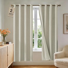 Sinotalent 침실 거실용 100% 암막 커튼 길이 160cm63인치 2 패널 리넨 텍스처 그로밋 룸 다크닝 커튼 단열 조명 차단 드레이프. 화이트 너비 132.1c