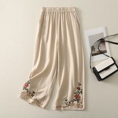 중화풍 자수 린넨팬츠 슬림와이드 바지 생활한복