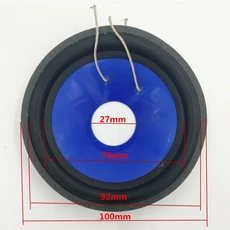 2개/세트 4인치 스피커 페이퍼 콘 고무 엣지 인젝션 베이스 우퍼 액세서리 코일 27mm 코어 노랑 파랑 검정, 01 4 inch blue