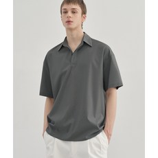 DRAW FIT 오버사이즈 풀오버 카라 반팔 셔츠 [D.GREY] 212038