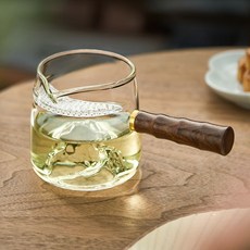玻璃公道杯 月牙一体过滤侧把分茶器 耐高温加厚茶壶茶漏, 1個, 底】側把月牙公杯（透明色）