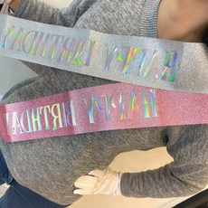 생일 축하 어깨띠 파티 돌잔치 케이크 생신 미스, 1개, 실버