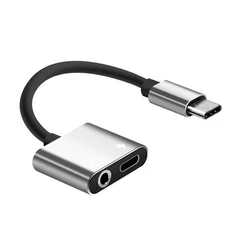 2 in 1 충전 USB C 타입 C to 3.5mm 타입-C 오디오 스플리터 어댑터 이어폰 어댑터, 05 silver
