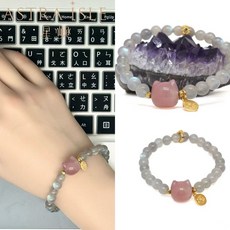 灰月光瑪瑙大頭貓手串, 1個