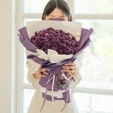 마음담은집"1000일 동안" 시들지 않는 보존화 안개꽃다발 (LED+엽서+꽃다발), 중형, 퍼플