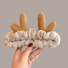 BAGEL蓓果 現貨 鹿角洗臉髮帶 敷臉髮帶 柔軟親膚 化妝髮帶 運動束髮帶 可愛造型, 1個, 卡其色, 卡其色髮帶