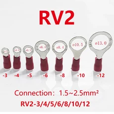 50PCS RV2-3/4/5/6/8/10/12 AWG 16-14 1.5mm²~2.5mm² 링 절연 터미널 구멍 원형 페룰 케이블 러그 황동, 01 RV2-3, 03 Red