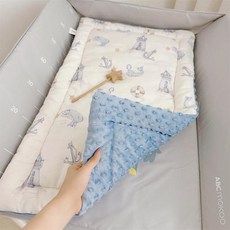 精品 嬰兒尿布臺墊 四季通用 雙面可用 護脊牀墊 加厚換尿布墊, 海豹小水手 輕氧紗+豆豆絨 ,45*75 cm, 1個