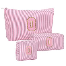 MONSTINA 여성용 메이크업 가방 - 맞춤형 이니셜 귀여운 메이크업 가방 핑크 3 라지