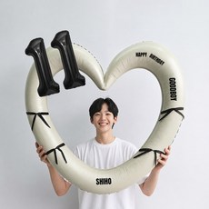 해피제이니 블랙 숫자 하트프레임 풍선 생일파티용품세트(프리레터링 시트지 포함) 포토존, 1세트, 11 크림하트