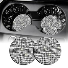 자동차용 싱가로 컵 홀더 터 2PCS 논슬립 내장 장식 반짝이는 크리스탈 자동차 인테리어 액세서리 여성용 선물 (화이트), White