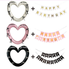 글로우엘 하트 프레임 빅 풍선 생일파티용품 생일가랜드 세트, 1세트, 핑크