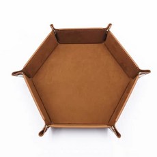 桃園出貨-骰盤桌遊骰子盤六邊形絨麵骰子盤骰子收納盒衕尺寸每拍滿4個送1個, 1個, 絨布棕色款 直經24.5cm