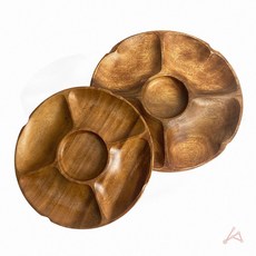 우드식기 안주 원목 아카시아원형홀5절 나눔접시 다과 나무식판 학용품, 중