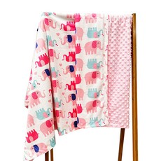 雪倫小舖 印花雙層短毛絨嬰兒泡泡毯 包巾 蓋被 蓋毯, 粉色小象