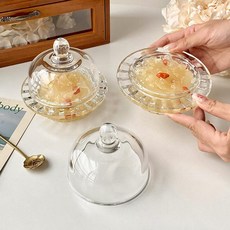 뚜껑있는 디저트 유리 빙수 글라스 예쁜그릇 그릇 뚜껑이, 뚜껑 유리컵 골드 트림 140ml, 1개