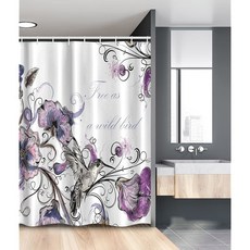 앰베손 벌새 스톨 샤워 커튼 꽃이 새를 떠나고 클래식 패턴이 곡선을 그리며 향수를 불러일으키는 예술 가 달린 패브릭 욕실 장식 54인치 W x 78인치 L 퍼플 블랙, rple Bla, 54 W x 78 L (Pa of 1)