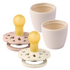 BIBS BOHEM乳膠安撫奶嘴 2入+奶嘴保護套 2入, 奶嘴(Ivory+Blush)+保護蓋2入(Ivory), 第1階段(0~6個月)