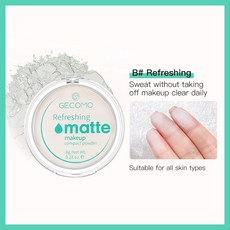 파운데이션 GECOMO 매티파잉 컴팩트 파우더 12H 롱 라스트 오일 컨트롤 실키 매트 메이크업 세팅 모든 피부 톤에 반투명, 01 Refreshing 211008-B, 1개