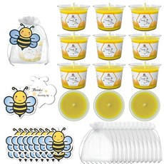 유리컵에 담긴 화이트 밀랍 보티브 캔들 (6팩) 가정용 순수 캔들 천연 꿀 향 꿀벌 애호가를 위한 테마 선물 라카저의 12시간 연소 시간, Raw Yellow