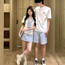 반팔 세트 커플룩 여름 정장 순면 짧은 커플 투피스