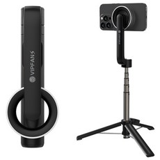 VIPFAN S 맥스탠드 삼각대 셀카봉 접이식 알루미늄 블루투스 리모컨 맥세이프 거치대 유튜버 해외여행 촬용, 블랙, 1개
