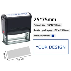 직사각형 패턴 맞춤형 셀프 잉크 스탬프 개인 주소 텍스트 로고 디자인 프레스형 DIY 명함용, 01 25x75mm Blue