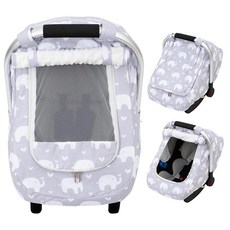 카시트 커버 아기 밍크 도트 유아용 카시트 커버 야외용 통기성 있는 카시트 커버 메시 핍 창문 및 여름용 햇빛 가리개 쉽게 접근할 수 있는 아기 캐리어 캐노피 스너그 핏, 코끼리